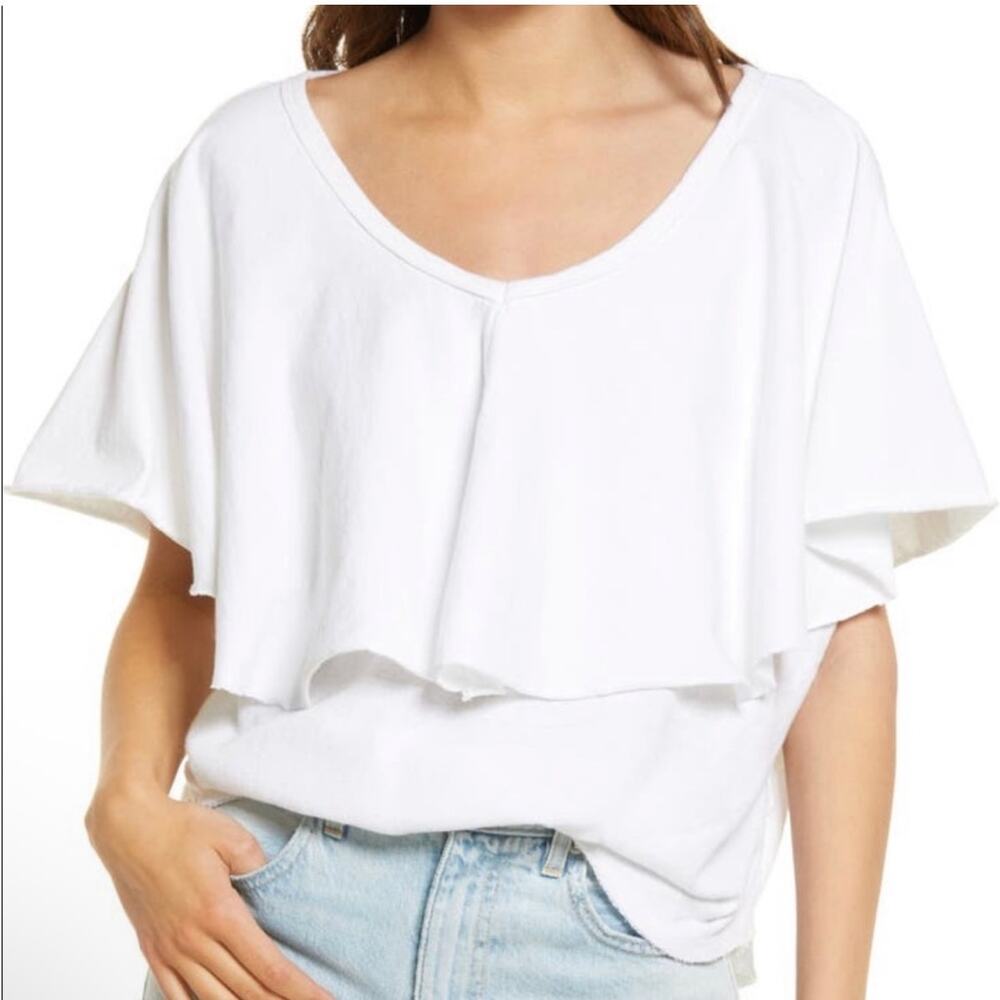 NWOT Free People White Layered Ruffle Short Sleeve Top
